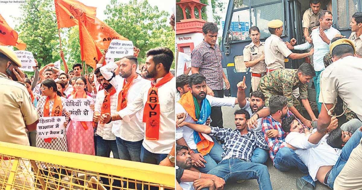 ABVP protests against DCP Duhan in Jodhpur; NSUI protests in RU